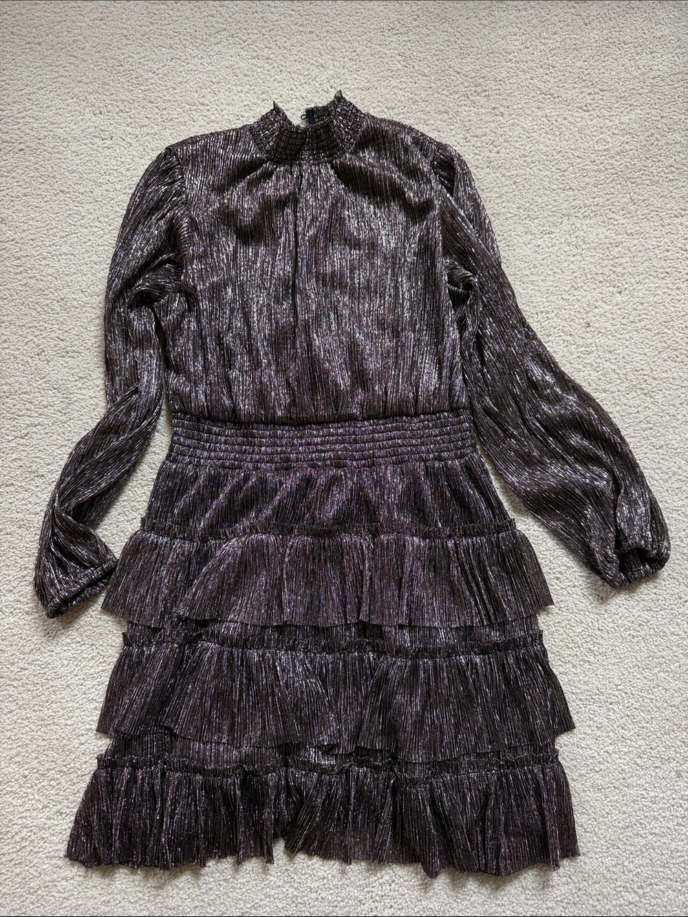 STATE Black Metallic Tiered Long-Sleeve Ruffle Dress